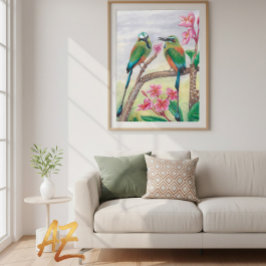 Poster Birds and rose flowers fine wall art Deco