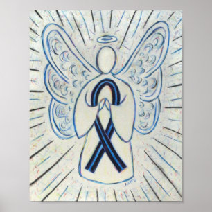 Poster Blauw en zwart bewustzijn Ribbon Angel - Af