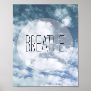 poster blauw hemelfotokunst met tekst ademhalen