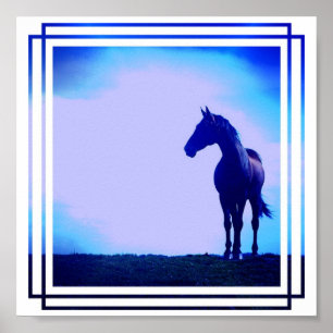 Poster Blauw paardenontwerp afdrukken