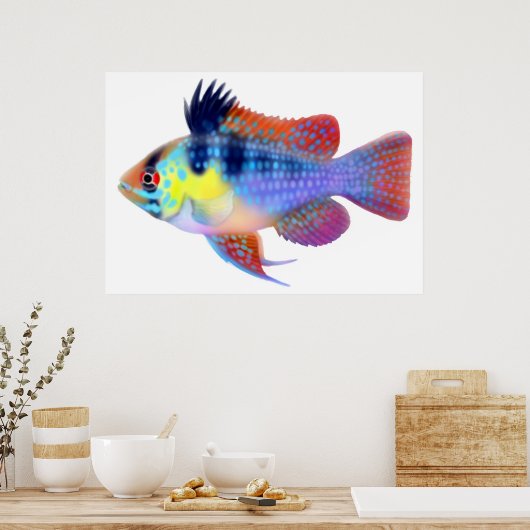 Poster blauw Ram Dwarf Cichlid (Keuken)
