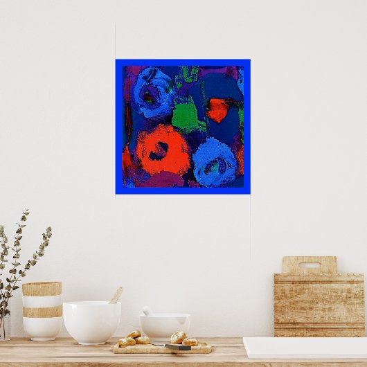 Poster blauwe bloemen (Keuken)