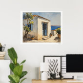 Poster Blauwe Deur Zeehuis (Thuiskantoor)