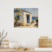 Poster Blauwe Deur Zeehuis (Keuken)