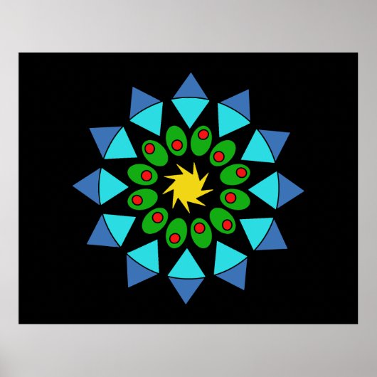 Poster - Blauwe en Groene Mandala (Voorkant)