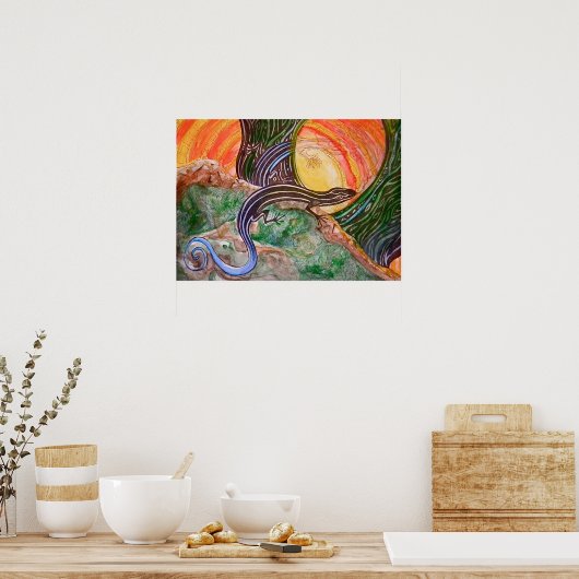 Poster blauwe gelijnde huid (Keuken)