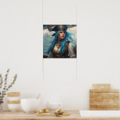Poster - Blauwe Nautilus Piraat Pin-Up Meisje AI B (Keuken)