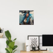 Poster - Blauwe Nautilus Piraat Pin-Up Meisje AI B (Thuiskantoor)