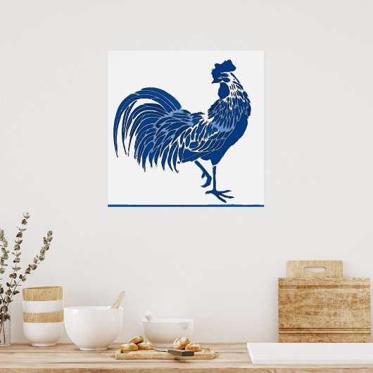 Poster Blauwe Rooster (Keuken)