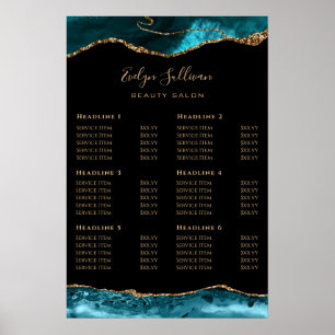 Poster blauwgroen goudprijs-tarieflijst
