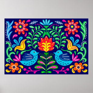 Poster bloemen en vogels Folk Art