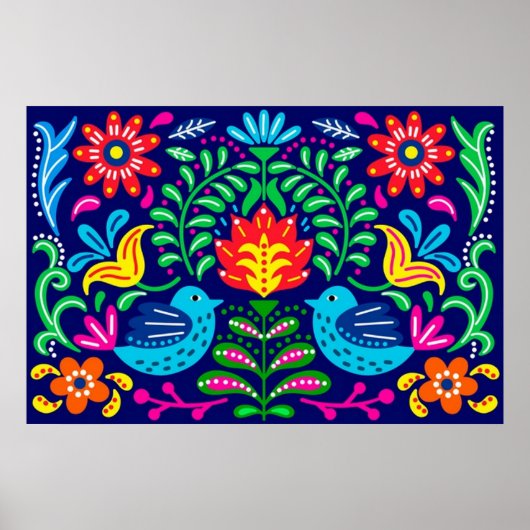 Poster bloemen en vogels Folk Art (Voorkant)