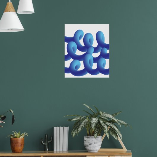 Poster Blue Abstracte golven (Woonkamer 1)