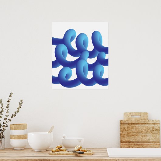 Poster Blue Abstracte golven (Keuken)
