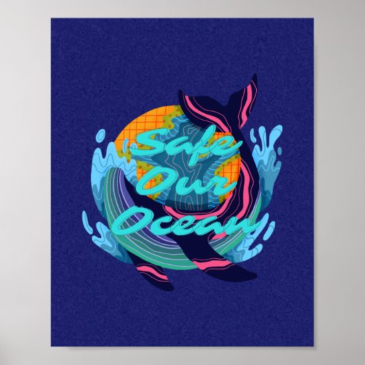 Poster Blue Minimalist beschermt onze oceaan (Voorkant)
