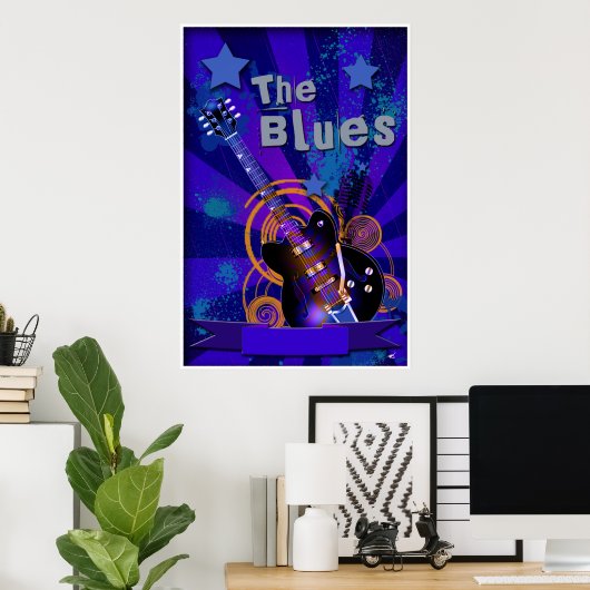 Poster Blues Guitar Starburt (Thuiskantoor)