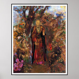 Poster: Boeddha loopt tussen de bloemen Poster