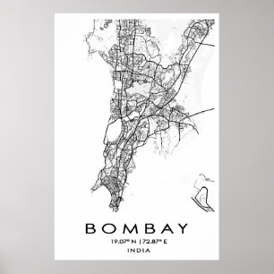 Poster Bombay/Mumbai-kaart   Maharashtra   India