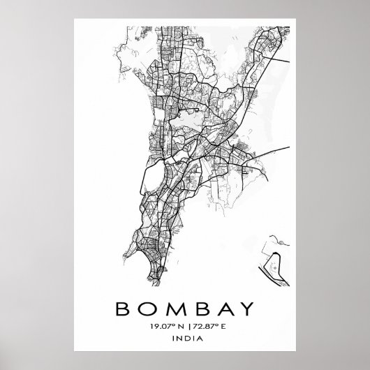 Poster Bombay/Mumbai-kaart | Maharashtra | India (Voorkant)