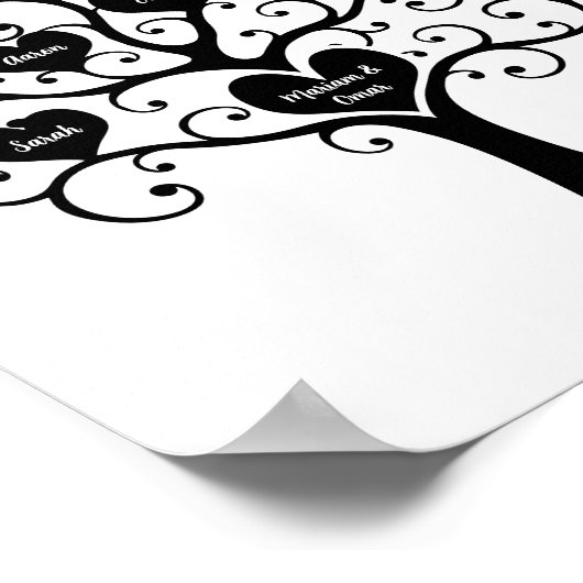 Poster Boom zwart-wit-hartenfamilie (Hoek)