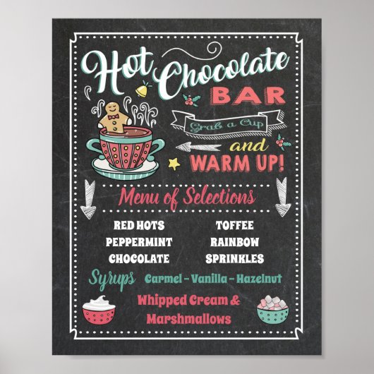 Poster Bord Warm Chocolade Bar Menu Feest (Voorkant)
