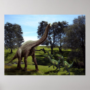 Poster ~ Brachiosaurus Aangevallen door velocirapt