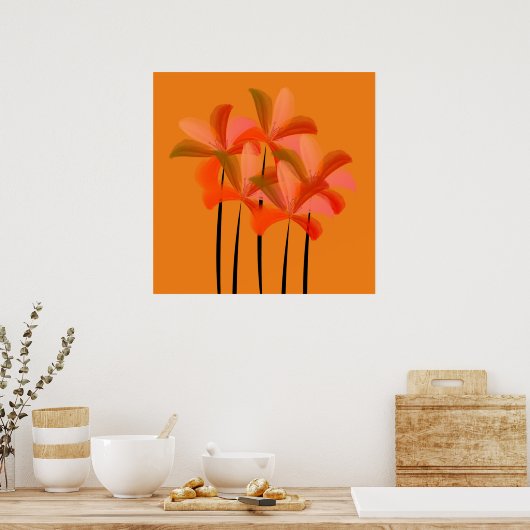 Poster Bright Waterverf Lilies Flowers (Keuken)