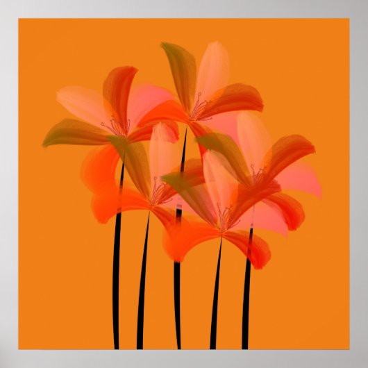 Poster Bright Waterverf Lilies Flowers (Voorkant)