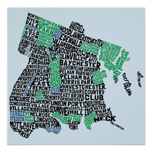 Poster Bronx New York City Typography Map (Voorkant)