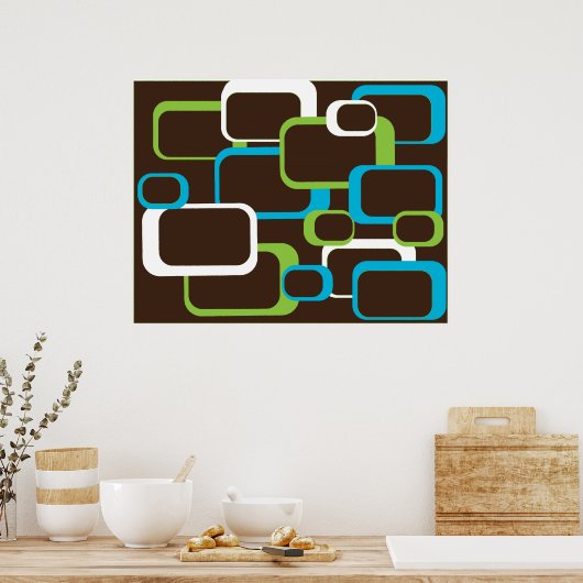 Poster Bruin Retro Squares (Keuken)