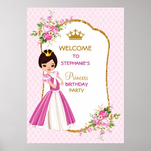  Poster Brunette Princess Birthday (Voorkant)