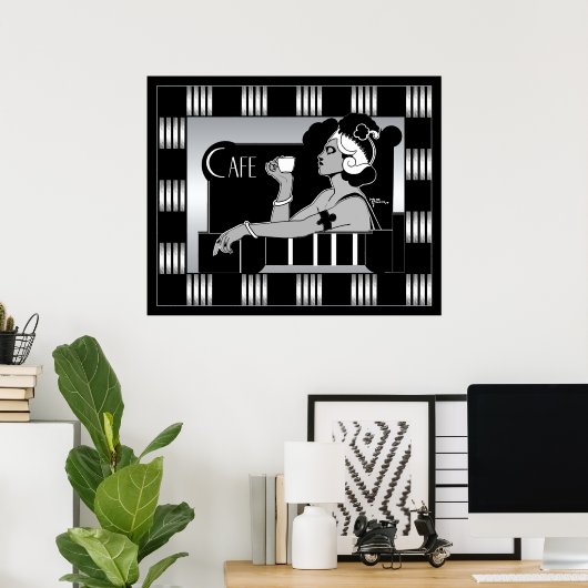 Poster  Cafe Art Deco Stripe Black (Thuiskantoor)