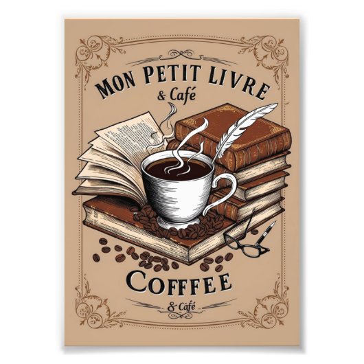 Pôster Café & Mon Petit Livre – A Arte de Ler Foto Afdruk (Voorkant)