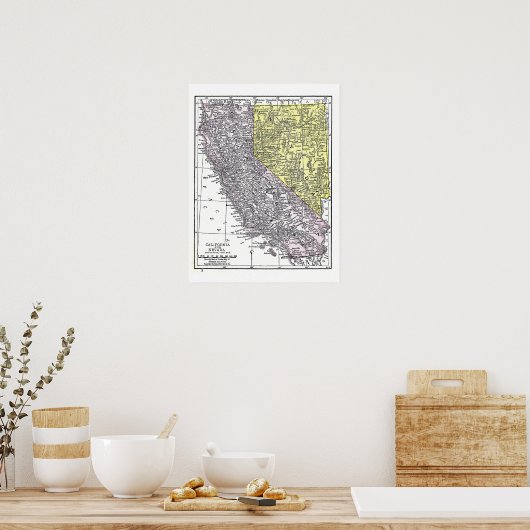 Poster: California and Nevada map, 1921 Poster (Keuken)