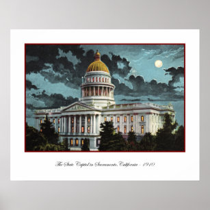 Poster Californië State Capitol Moonlight
