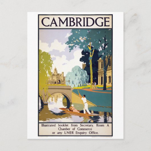 Poster Cambridge Vintage-reisreis teruggezet Briefkaart (Voorkant)