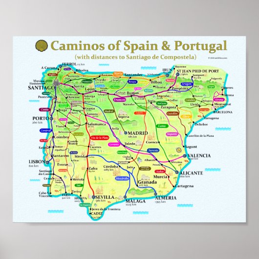 Poster Camino Map (Voorkant)