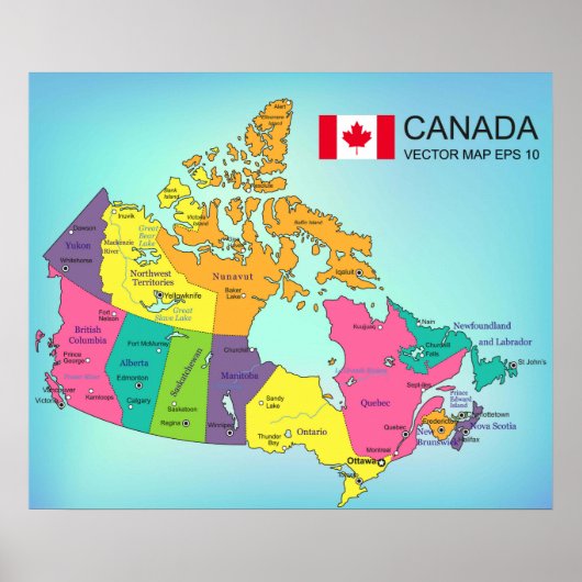 Poster - Canada - Kaart met de provincies (Voorkant)