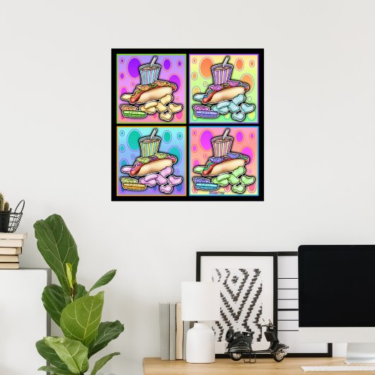 Poster, Canvas - Pop Art Hot Dog met chips en een Poster (Thuiskantoor)