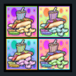 Poster, Canvas - Pop Art Hot Dog met chips en een Poster<br><div class="desc">Er is niets meer Amerikaan dan een Hete Hond en deze POP ART HOT DOG met chips, pekelspleet en koude soda is mijn eerbetoon aan een klassieke pop cultuur van fastfood. Het is een coole illustratie voor een hotdog! Heb wat plezier en PERSONALIZE uw aankopen met uw eigen tekst of...</div>