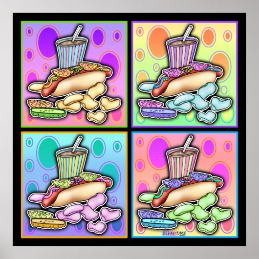 Poster, Canvas - Pop Art Hot Dog met chips en een Poster (Voorkant)