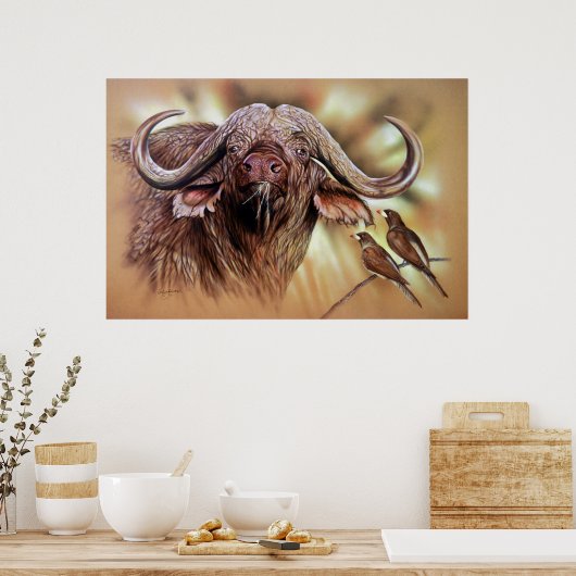 Poster Cape Buffalo & Oxpeckers (Keuken)