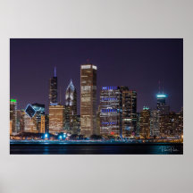 Poster - Chicago Skyline Illinois met Night Sky