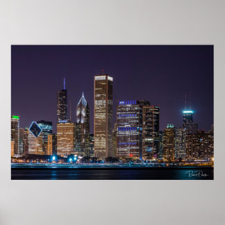 Poster - Chicago Skyline Illinois met Night Sky