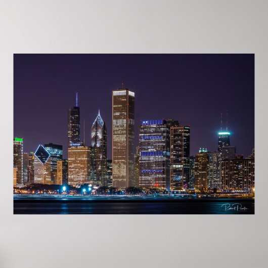 Poster - Chicago Skyline Illinois met Night Sky (Voorkant)