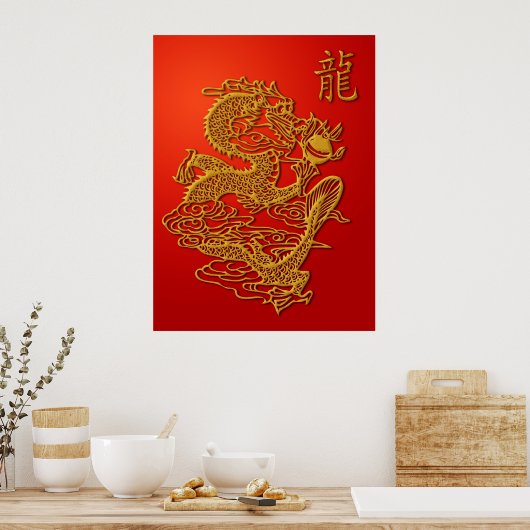 Poster Chinese drakenillustratie (Keuken)