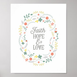 Poster Christelijke Faith Hope Love Wreatscript