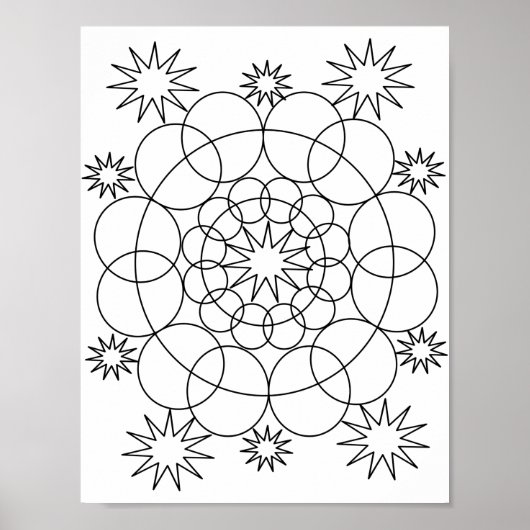 Poster - Cirkels en sterren Mandala naar kleur (Voorkant)