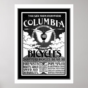 Poster Columbia fietsen 1886 advertentie