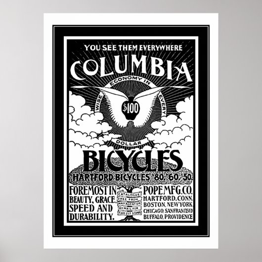 Poster Columbia fietsen 1886 advertentie (Voorkant)